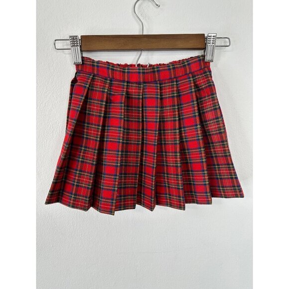 Plaid Pleated Skirt 2T Red Pull On Elastic Waist Vintage Retro Preppy - Picture 1 of 5